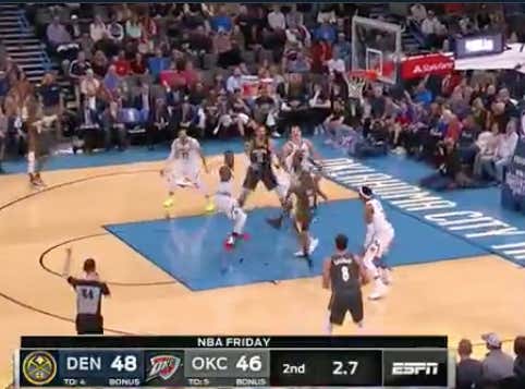 CP3 with a circus layup to cover 1H +1 as he ties it up against the Nuggets to go into the half