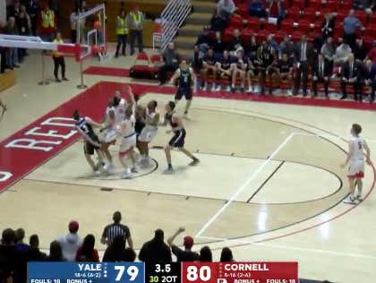 Yale with a late bucket to win and bust Cornell +670 ML bettors