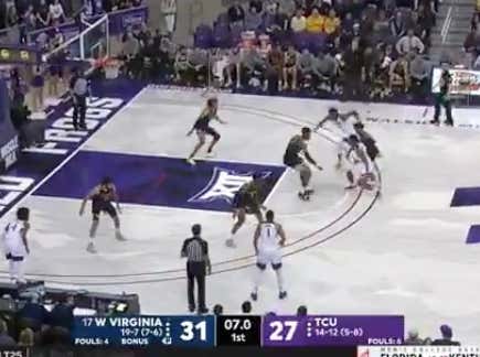 TCU with a layup in the final seconds of the half to push the 1H total (60)