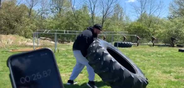 Quarantine Challenge: How Many Times Can A Fat Blogger Flip A Tractor Tire In 60 Seconds?