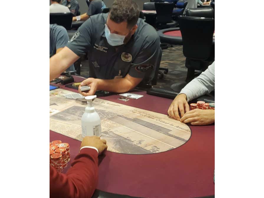 A Poker Room In Florida Has Re-Opened And Is Using A Bottle Of Hand Sanitizer As The Dealer Button