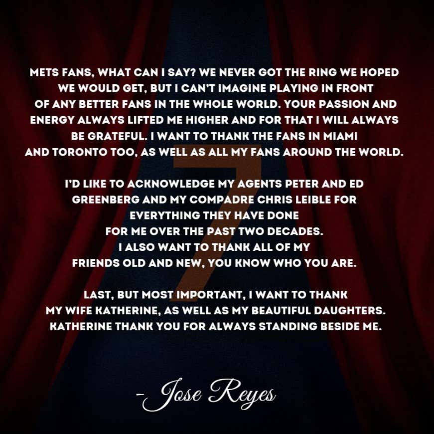 Jose Reyes officially announces his retirement from MLB