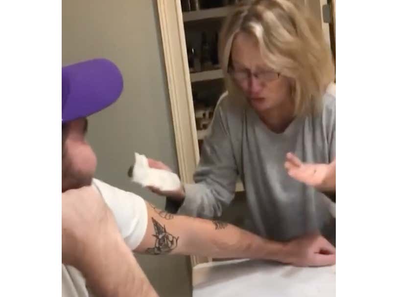 This Mom Frantically Trying To Rub Off Her Son's Tattoos With A Paper Towel Is Hysterical