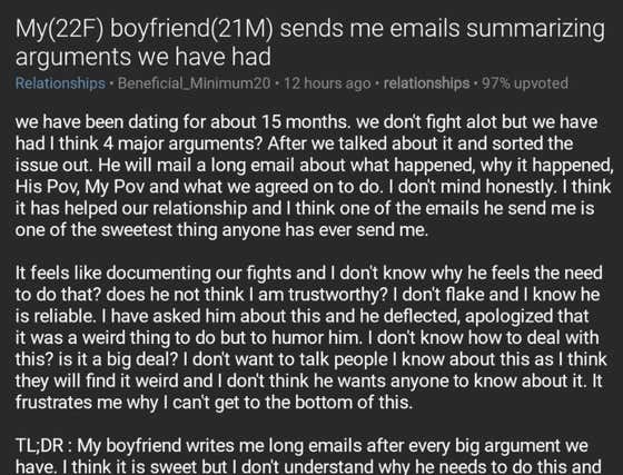 Boyfriend Of The Year Nominee: Guy Emails His Girlfriend Detailed Summaries Of Their Arguments