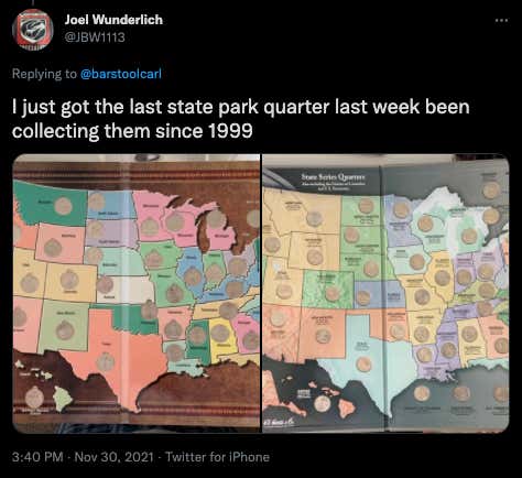 Looking For Inspiration? A Guy In Omaha Nebraska Just Finished His 22-Year Quest To Fill A State Park Quarter Map
