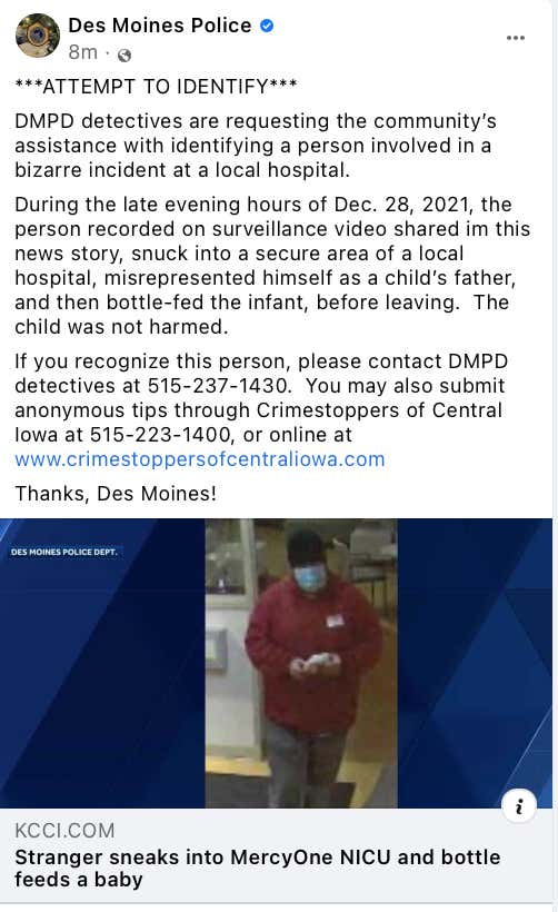 Nightmare Fuel: Strange Man Sneaks Into NICU Late At Night To Bottle Feed A Random Baby