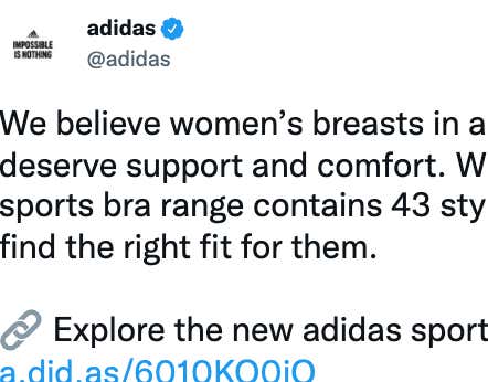 Adidas Tweets Out 25 Individual Pairs Of Bare Tits To Show Their Support For Women