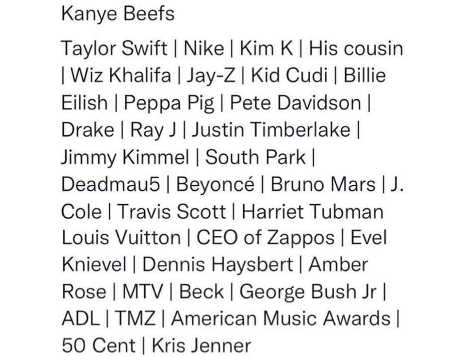 Kanye's List Of People He Hates Might Outrival White Sox Dave's. A BREAKDOWN. (UPDATE)