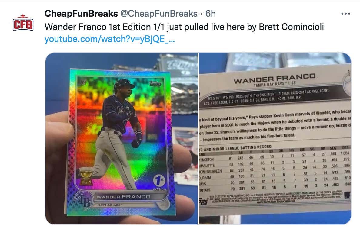 Someone Finally Pulled The Wander Franco Platinum First Edition 1/1 AKA The "Congrats On Your New Lambo" Card