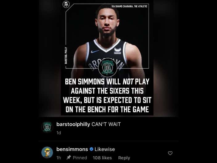 Ben Simmons' Only Comment On Social In The Past 9 Months Was Made Late Last Night To...Barstool Philly IG?