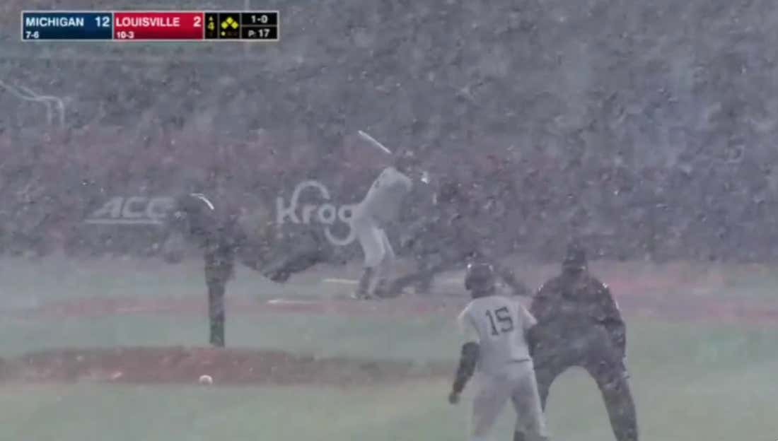 We Had A WILD Scene In Louisville As The Cardinals And Wolverines Tried To Play Baseball In The Middle Of A Snow Globe