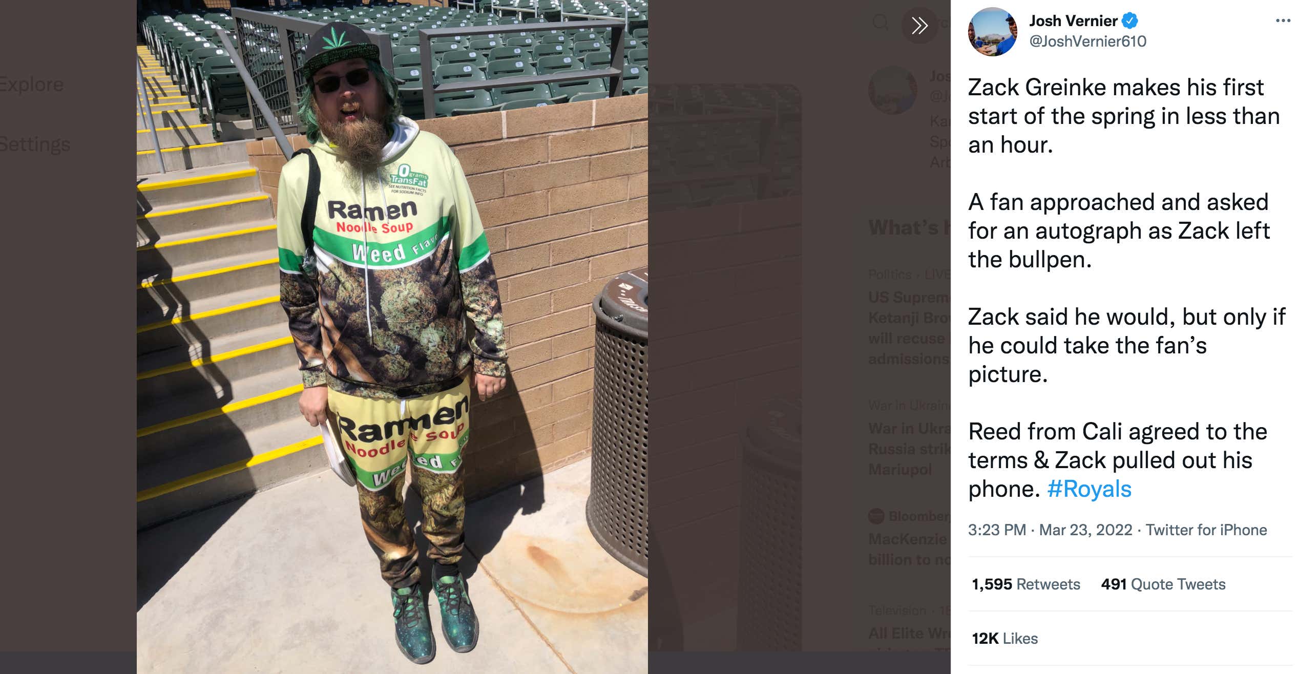 Zack Greinke Traded His Autograph For A Picture Of This Fan's Outfit Because It May Be The Most Ridiculous Outfit Ever Worn To A Baseball Game