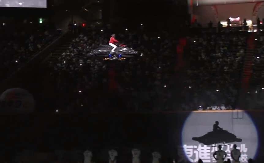 Big Boss Tsuyoshi Shinjo Arrived For His Team's Home Opener By Flying A HOVER BIKE Through The Stadium To Thunderous Applause