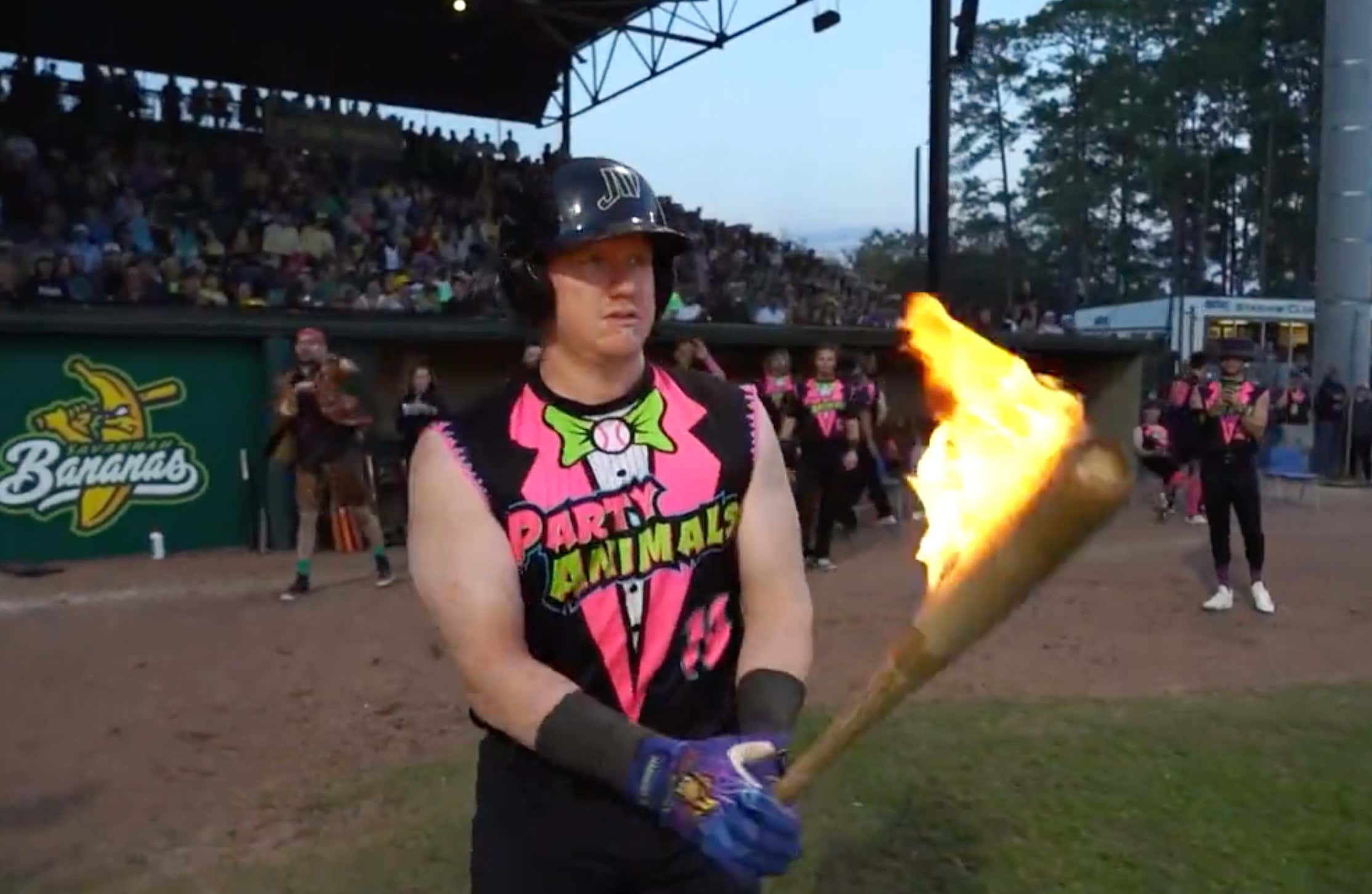The Savannah Bananas Games Are Now Going Full Slugfest With Players Using Bats That Are Actually On Fire