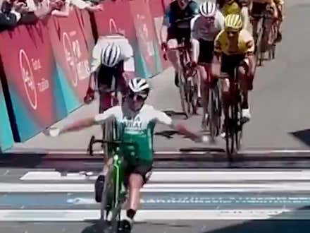 Plot Twist! Cyclist Crashes At The Finish Line As He Was Celebrating Thinking He Won The Stage .... He Wasn't Even Close To First Place