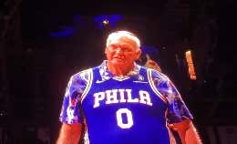 Charlie Manuel HAMMERING The Bell In A Tyrese Maxey Jersey Over A Hawaiian Shirt Is The Definition Of Pimp