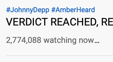 2.8 Million People Are Watching The Live 'Law & Crime' YouTube Channel Awaiting A Verdict In The Heard/Depp Trial (WATCH HERE!)