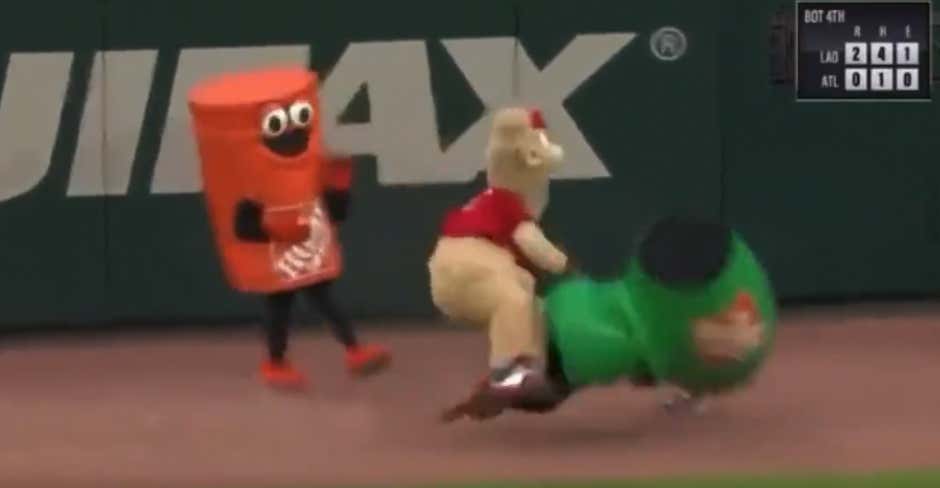 YOU JUST GOT JACKED UP: Blooper Absolutely DRILLS Some Poor Kid In A Costume During An On-Field Race
