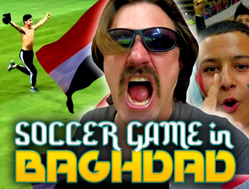 ONLY AMERICAN AT A SOCCER GAME IN BAGHDAD