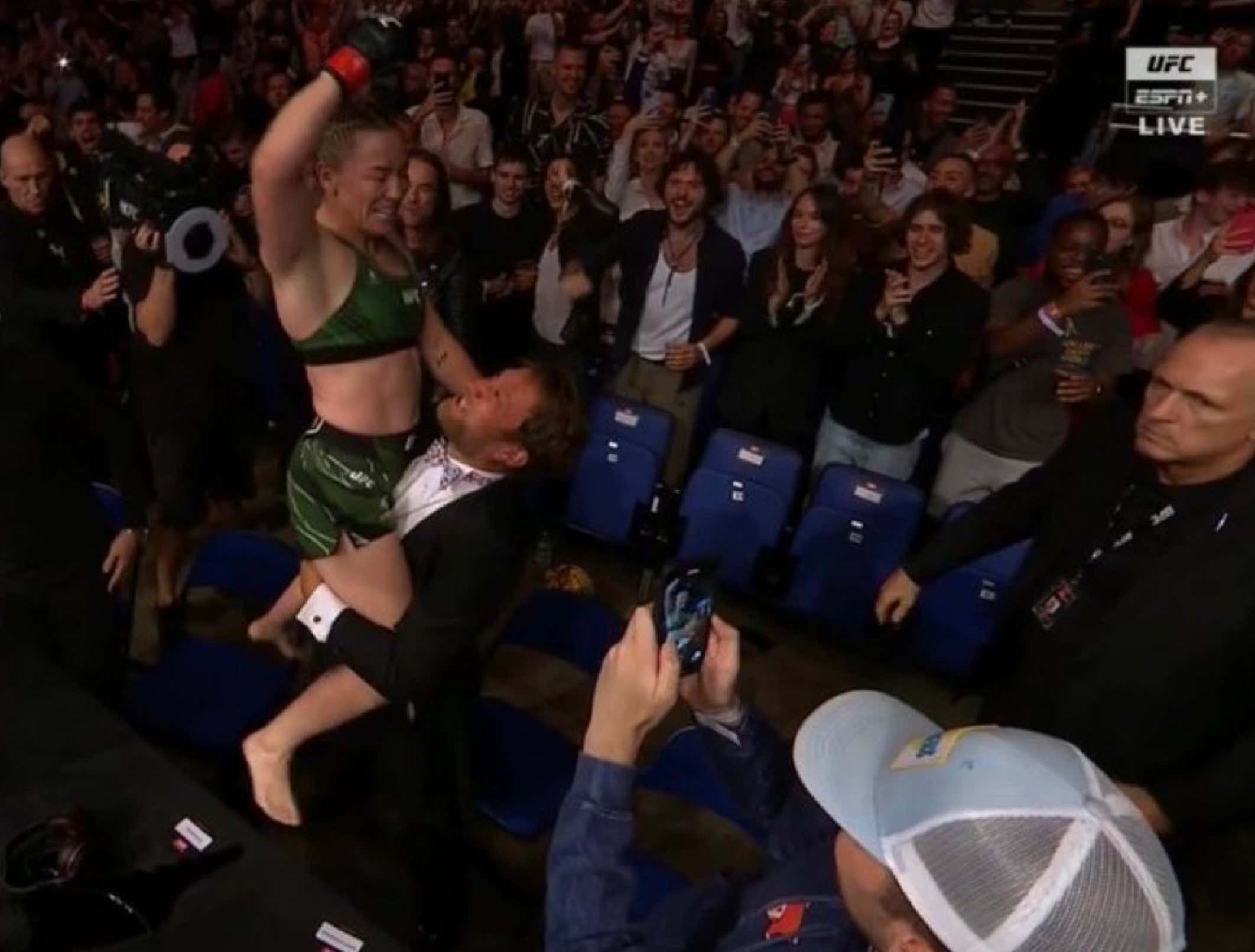 MEATBALL MOLLY GETS THE KO AND JUMPS RIGHT INTO DAVE'S ARMS!