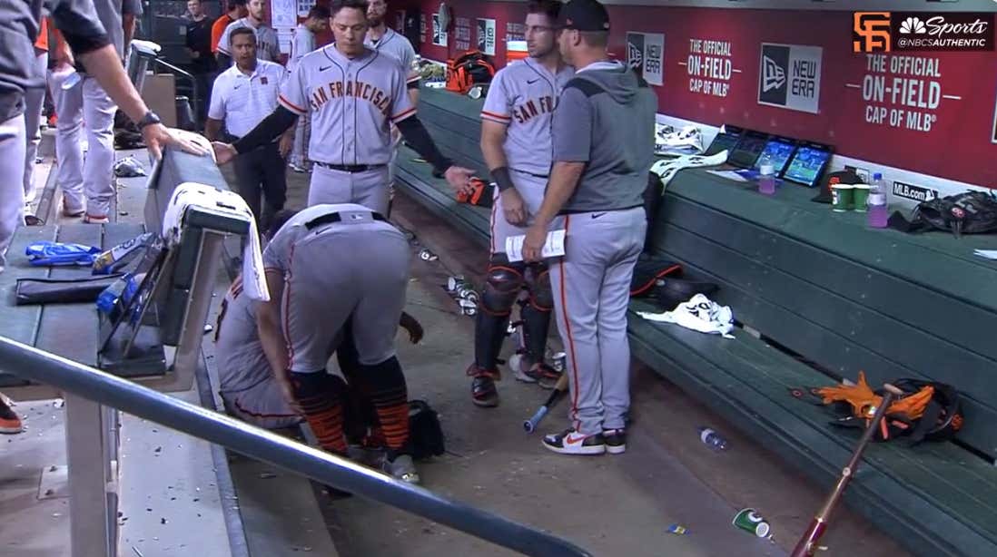 Carlos Rodón Kicked A Bat In The Dugout And It Smoked Thairo Estrada Right In The Leg....Not Great!