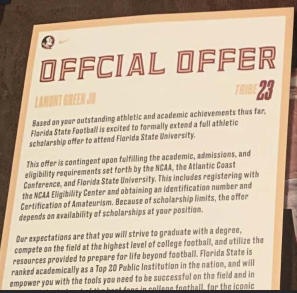 Recruits, Get Excited About Your 'Offcial Offer' From Florida State!