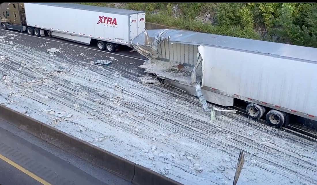 Bring Your Own Pasta To This Memphis Highway Where A Tractor Trailer Spilled A Quarter Mile Of Alfredo Sauce