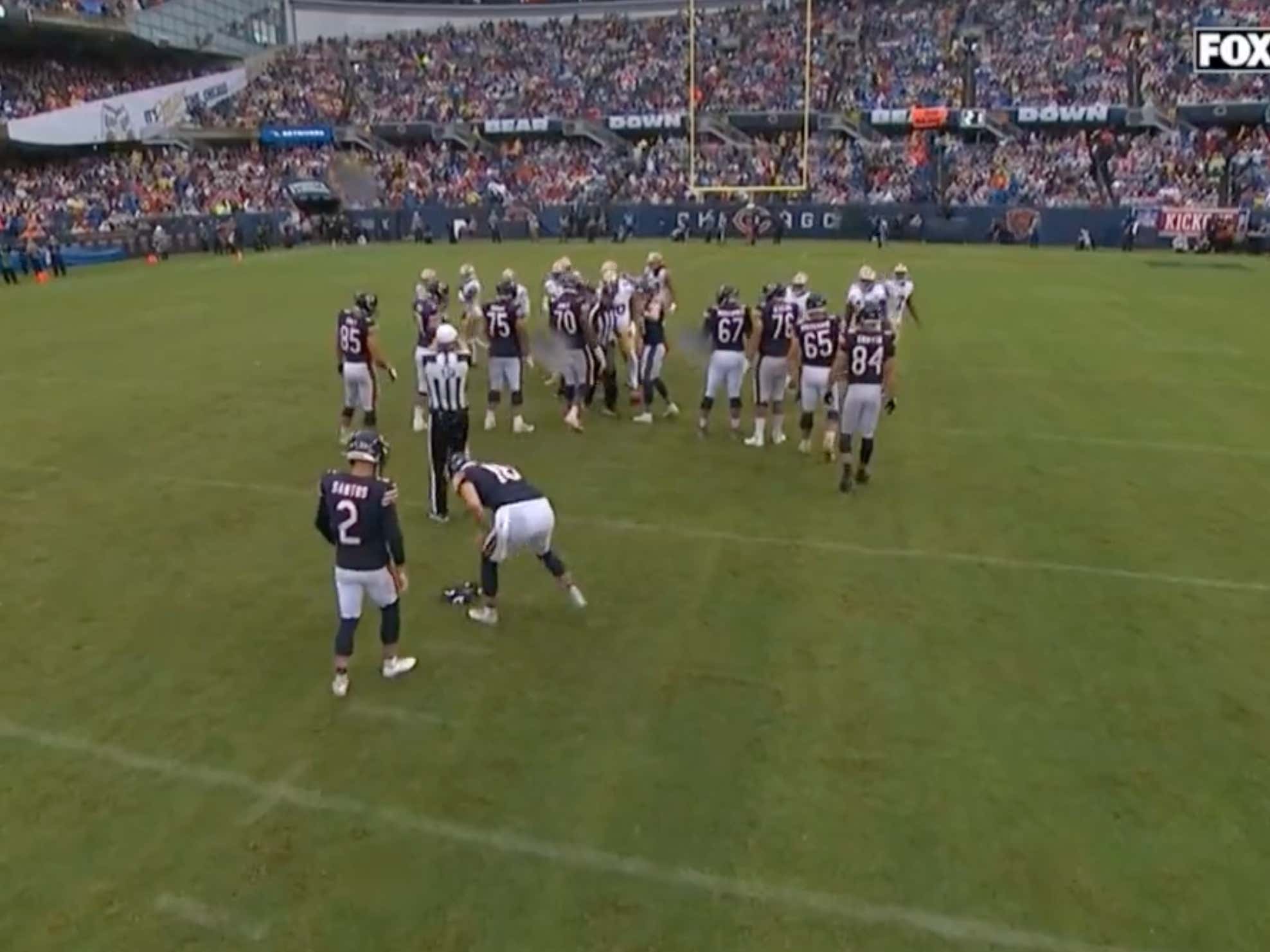 The Bears Holder Got An Unsportsmanlike Conduct Penalty For Wiping Down