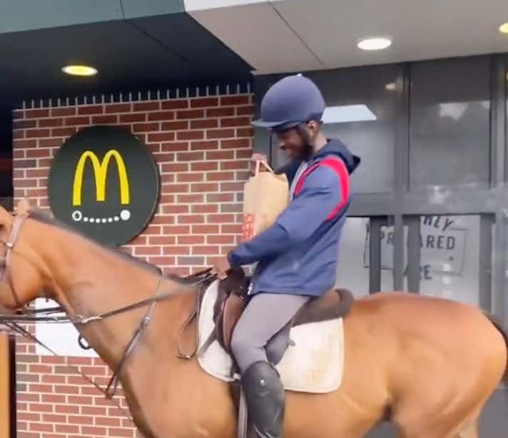 It Is Impossible To Be More Of A Vibe Than Galloping Through The McDonald's Drive-Thru On A Horse