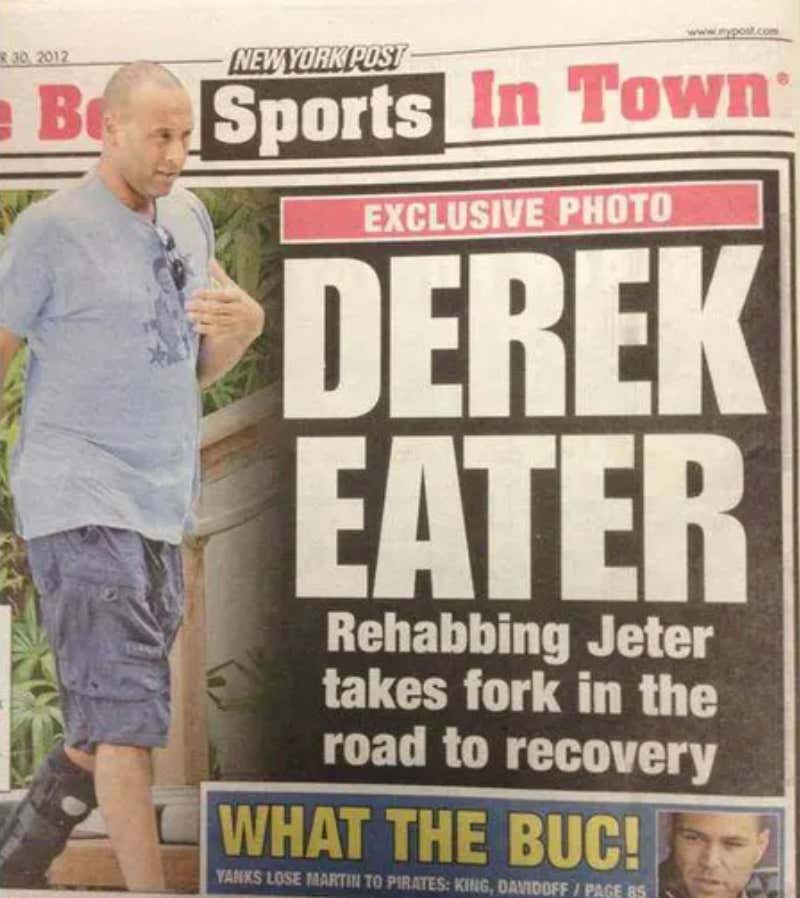 Derek Jeter Was Caught Off Guard By The 'Derek Eater' Headline In The New York Post