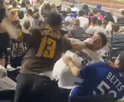 Watch: Dodgers Fan Gets Absolutely ROCKED With A Massive Right Hook From A Guy In A Manny Machado Jersey