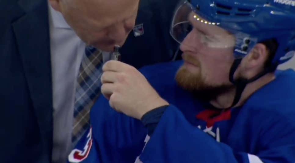 New York Rangers Coach Gerard Gallant Ripping Some Smelling Salts On The Bench With The Boys Is A Beautiful Sight
