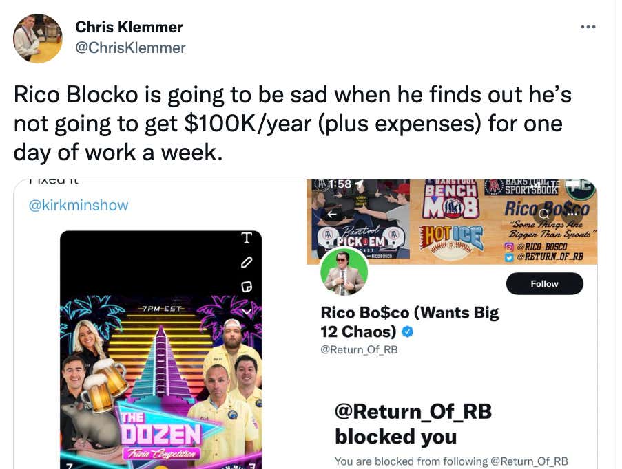 Why I Took A Shot At Rico Bosco Today On Twitter Barstool Sports