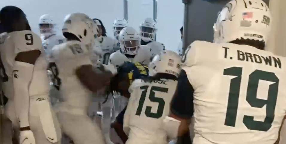 CHAOS: Michigan And Michigan State Players Get Into A Postgame Brawl In The Tunnel