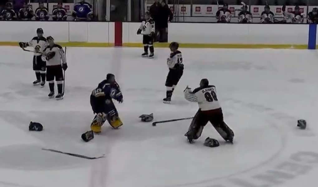 It Doesn't Get Any Better Than A Couple Of Goalies Throwing Hands At Center Ice