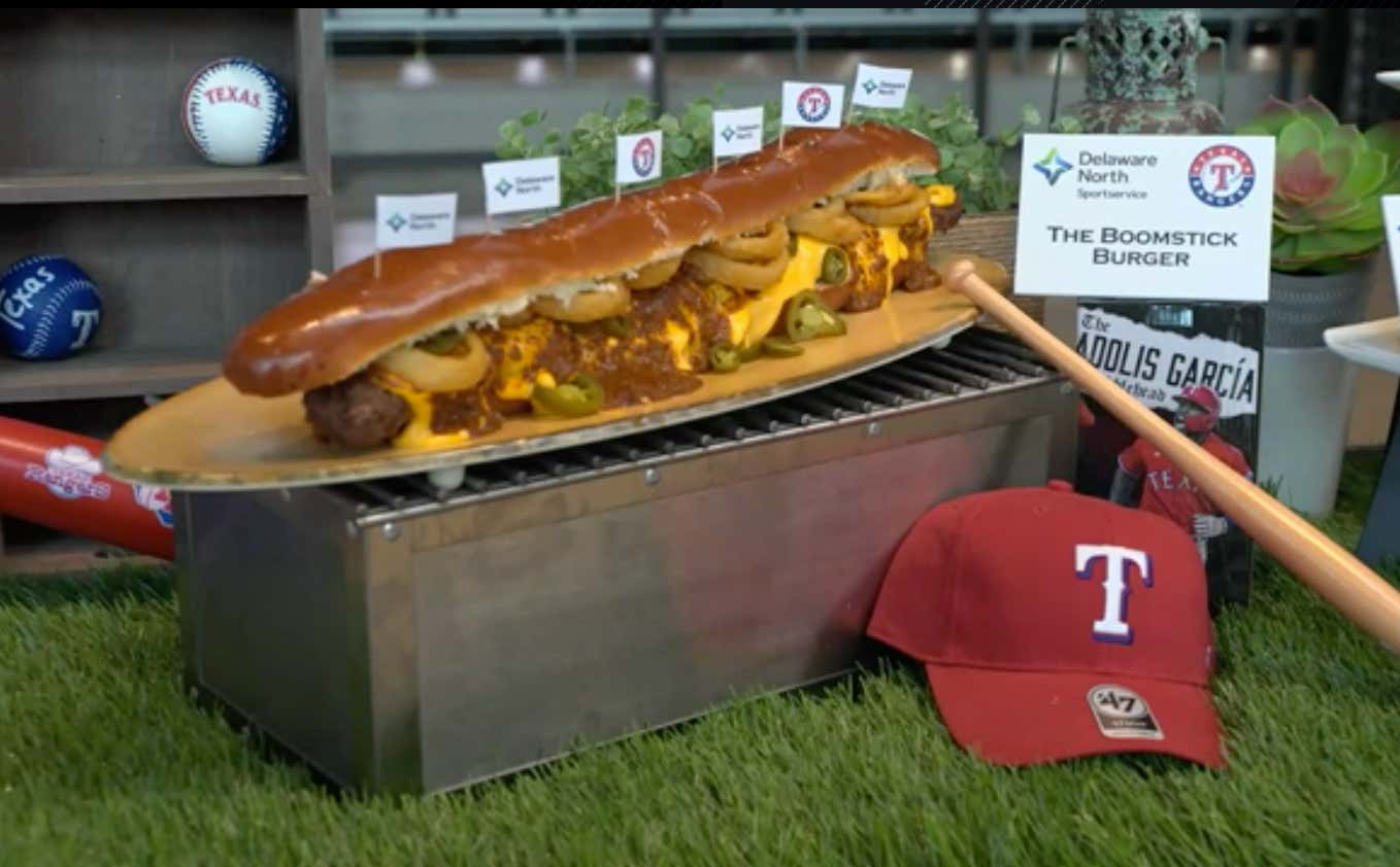 The Rangers Have Unveiled A New 2-Foot Long Boomstick Burger And It Looks Like The Best, Messiest, Weirdest Burger In The World