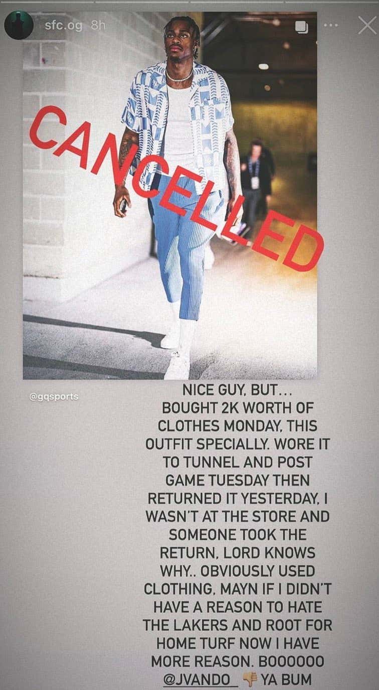 Love This Move By The Lakers Jarred Vanderbilt Who Got Called Out By A Store For Returning His Outfit After Wearing It On TV