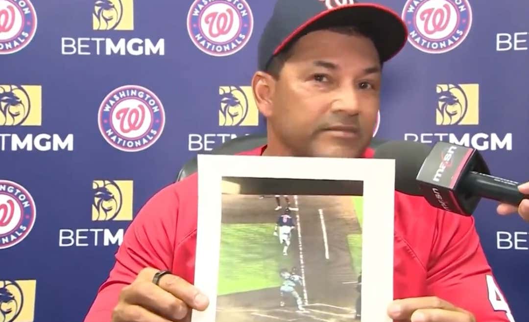 Davey Martinez Printed Out A Picture To Bring To His Post Game Press Conference To Prove That The Umpires Got A Call Wrong That Cost The Nats The Game