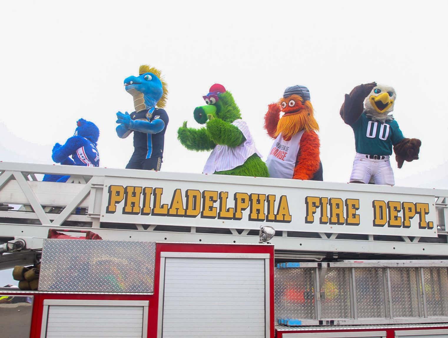 Naturally, Philly Had All The Mascots Be The First To Drive Across I-95 After It Collapsed Less Than 2 Weeks Ago