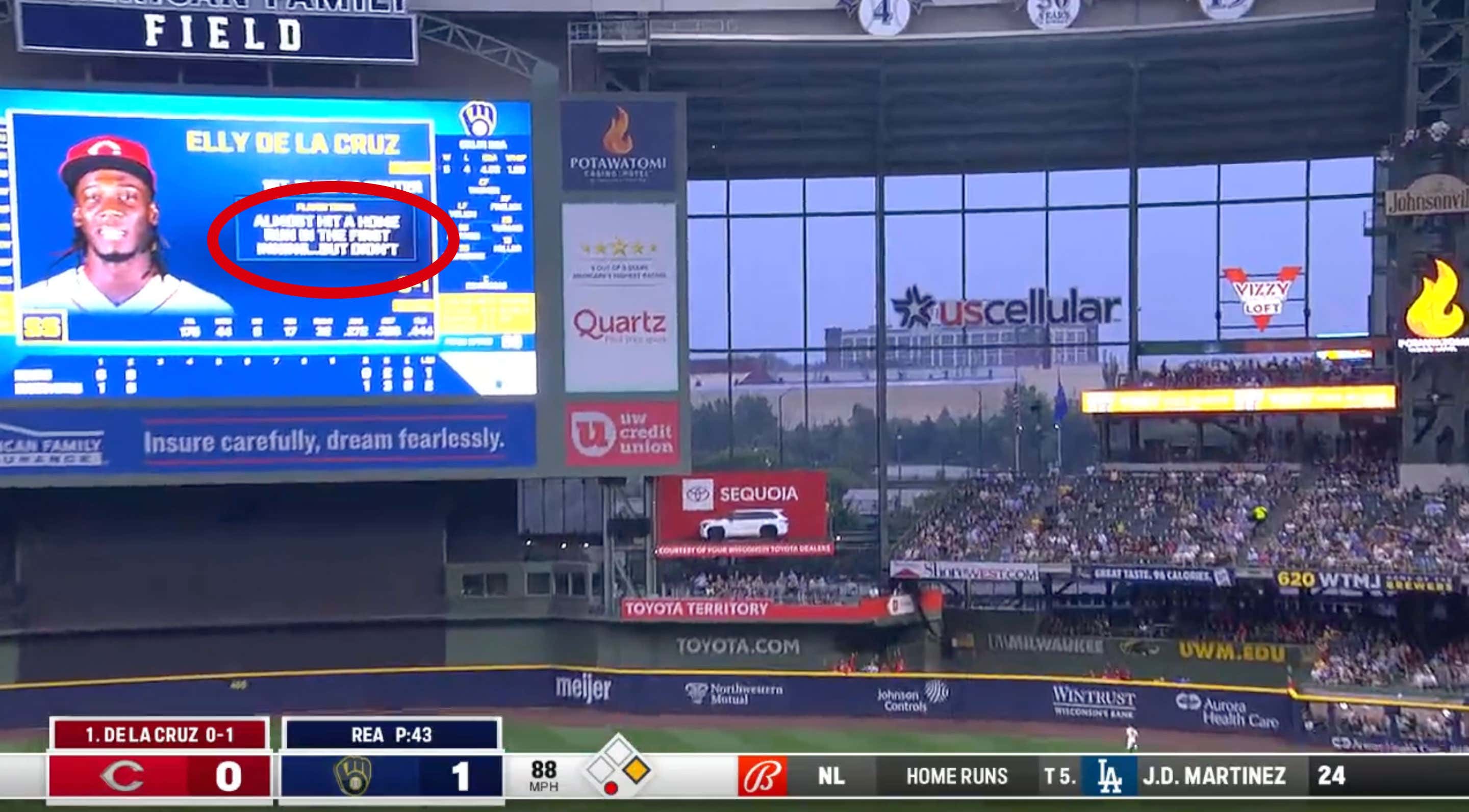 The Brewers Tried Trolling Elly De La Cruz On The Scoreboard As He Launched A Home Run Completely Out Of The Stadium