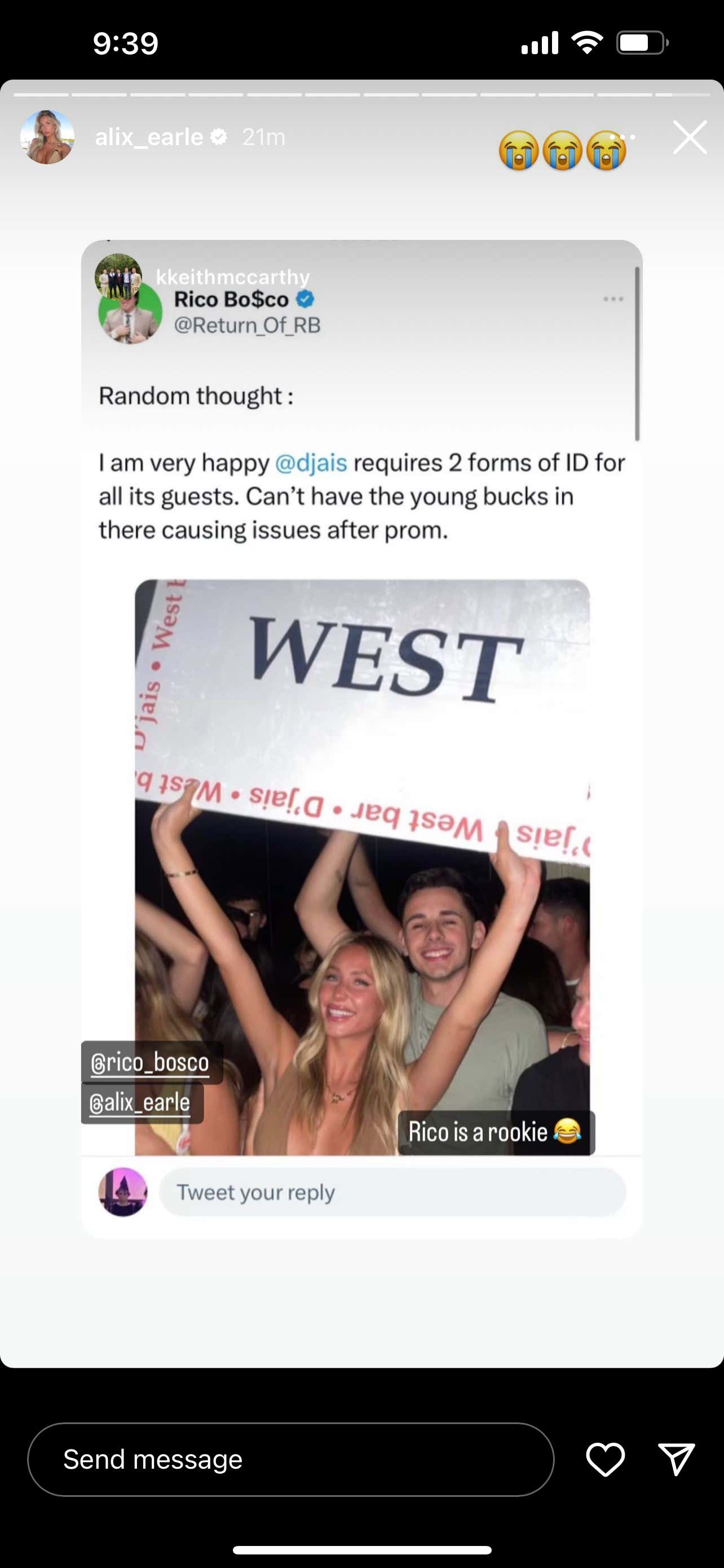 Alix Earle Shared Fake News That I'm A Rookie At D'Jais...A Rookie...At D'Jais!