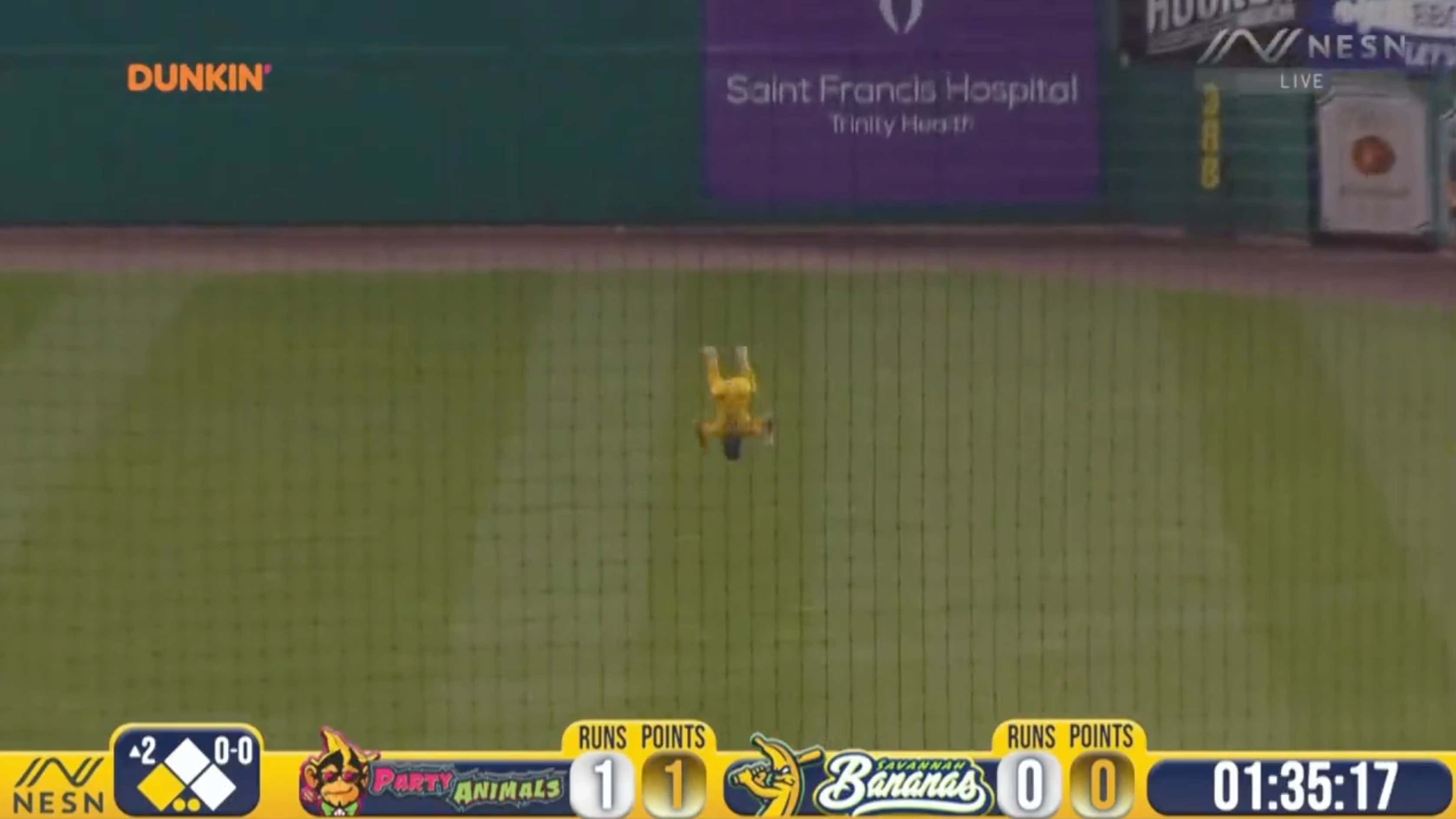 Baseball Officially Peaked After The Center Fielder From The Savannah Bananas Did An Insane Back Flip Catch During A Game The Other Night