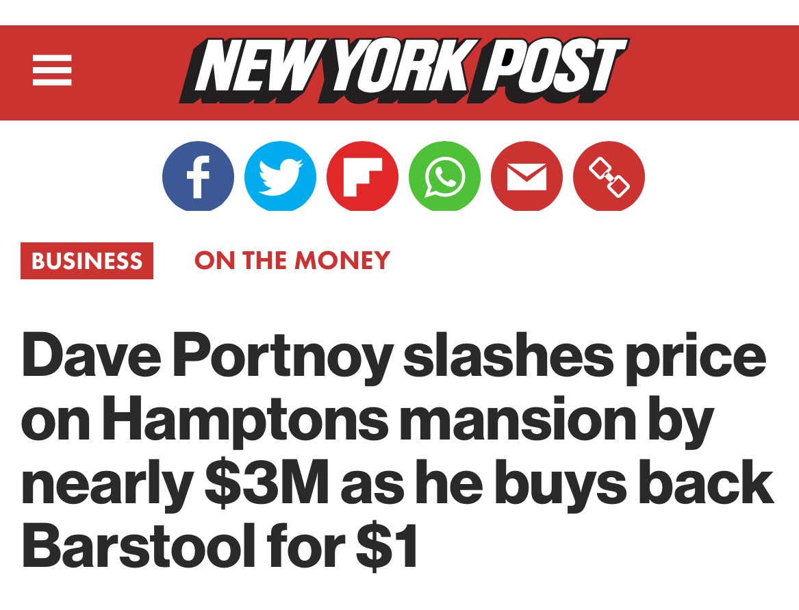 Breaking News – Dave Portnoy Is So Desperate For Cash To Save Sinking Barstool that He is Now Being Forced To Sell His Montauk House For Pennies on the Dollar.