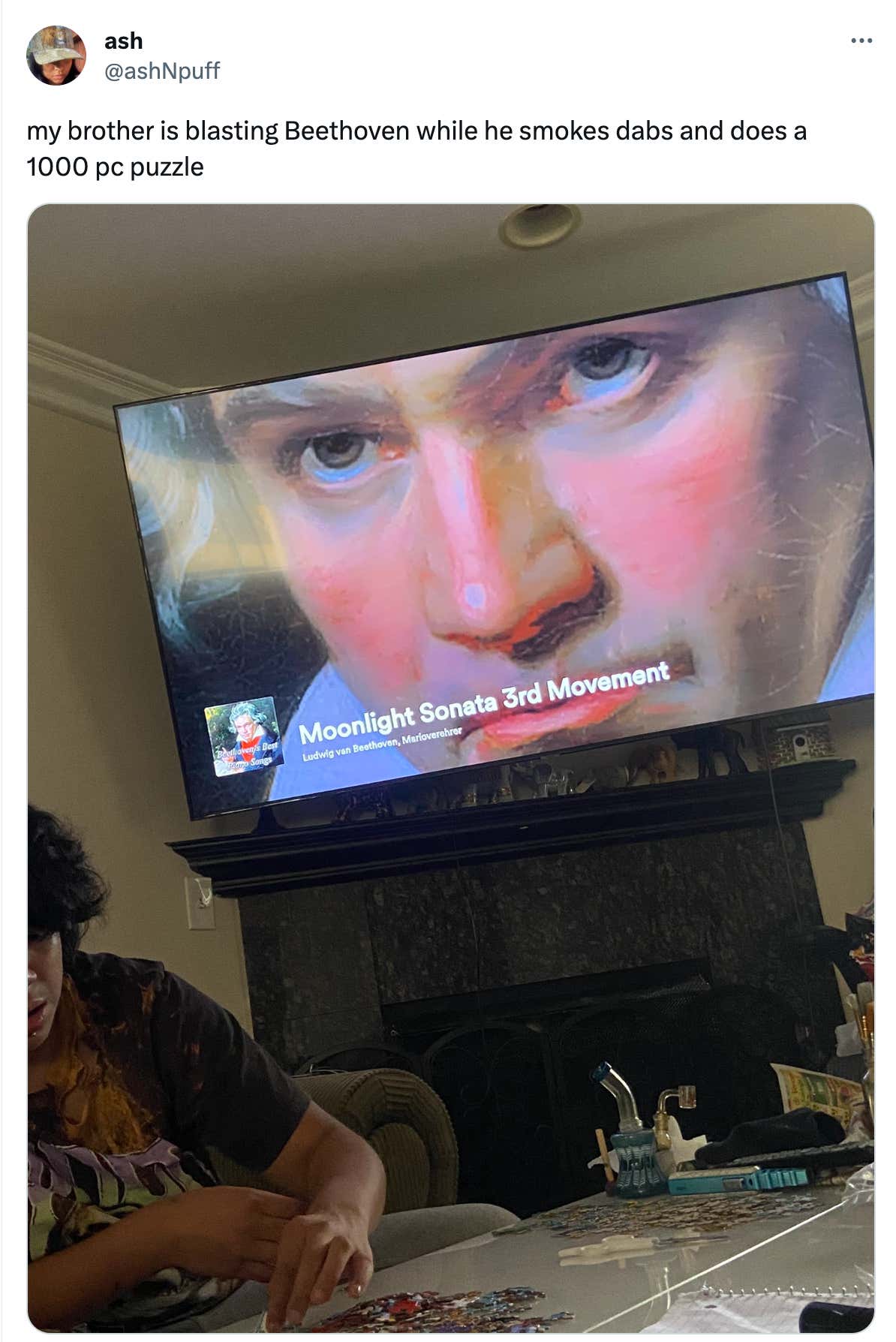 Is This Dude Going Viral For Blasting Beethoven While Smoking Dabs And Doing A 1000 Piece Puzzle The Chillest Guy Alive?