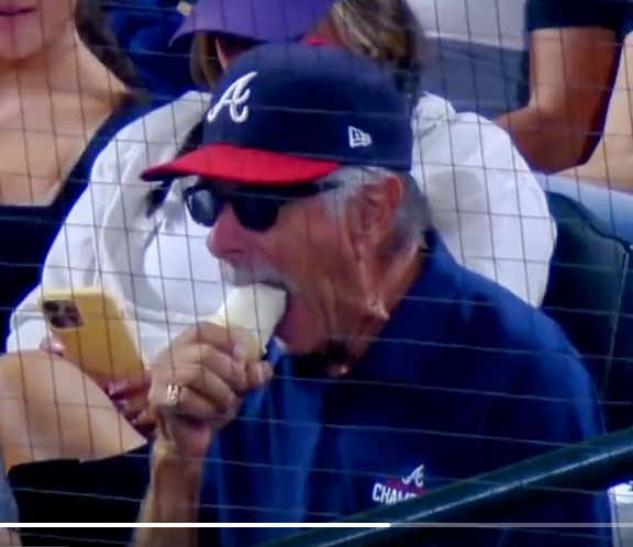 This Old Braves Fan Doesn't Have A Care In The World, Deep Throats His Ice Cream Cone In Pure Bliss
