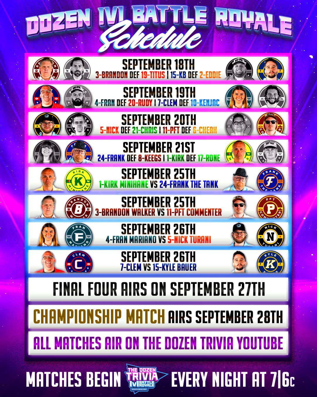 Brandon Walker vs. PFT & Kirk Minihane vs. Frank the Tank (Match 25