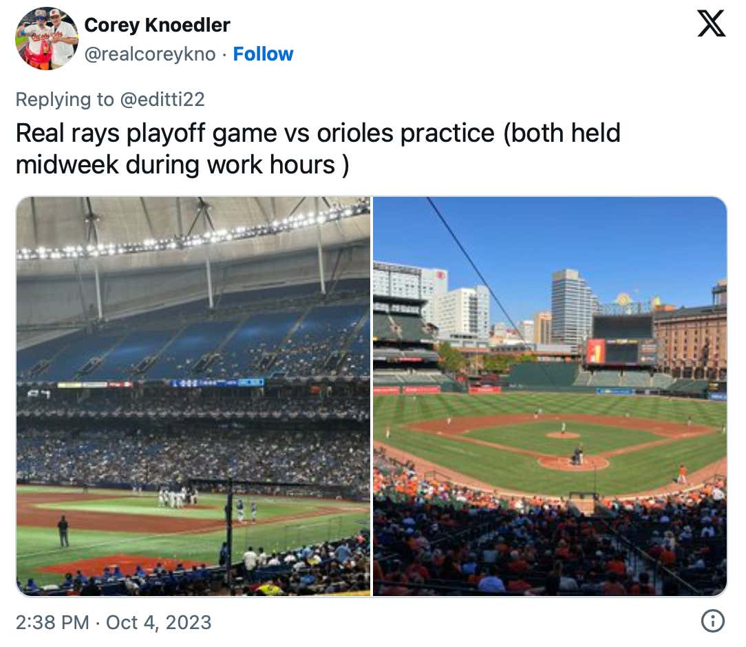 There Is A Legit Chance The Orioles Had More Fans At Their Opening Practice Than The Rays Had At Their Playoff Game Yesterday