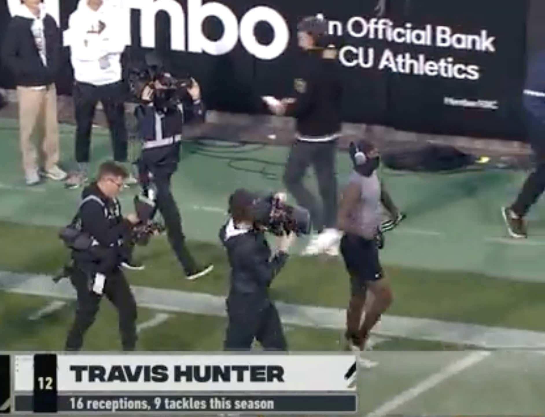 Travis Hunter Took The Field For Warmups With A Whole Ass Camera Crew Filming Him