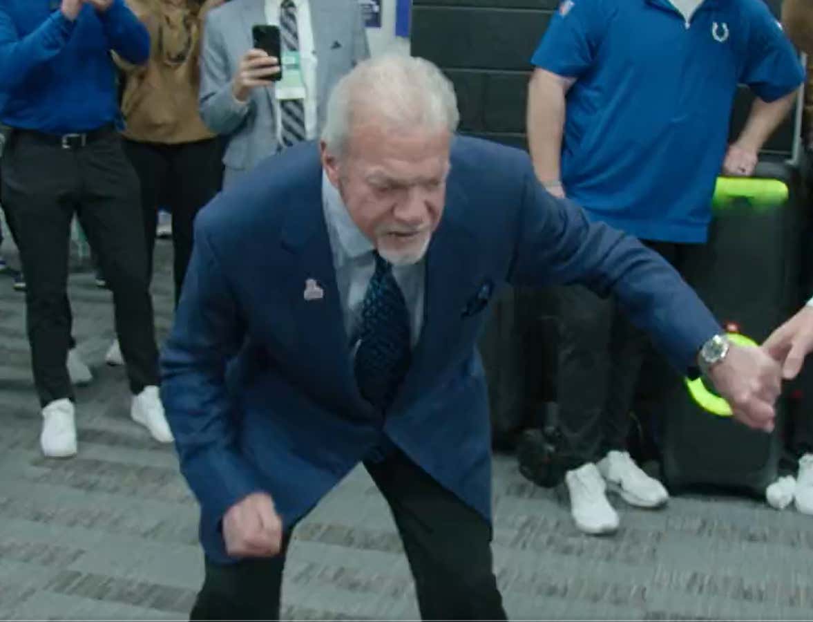Jim Irsay Pulled Off The Most Unique Dance Moves I've Ever Seen in the Colts Locker Room After Their Win Over the Panthers