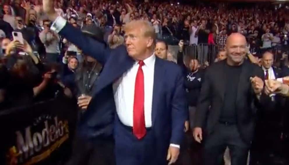 Donald Trump Just Walked Out To "American Badass" With Kid Rock/Dana White/Tucker Carlson By His Side At UFC 295